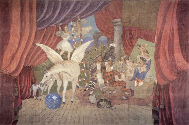 Pablo Picasso Rideau de scène du ballet "Parade", 1917 Peinture à la colle sur toile, 1050 x 1640 cm Poids : 60 kg © Succession Picasso © Christian Bahier et Philippe Migeat - Centre Pompidou, MNAM-CCI /Dist. RMN-GP