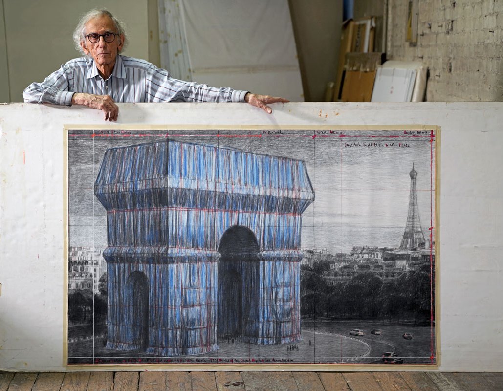 Christo, dessin préparatoire Arc de triomphe, atelier New York, 2019 © Photo Wolfgang Volz