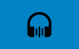 Les podcasts du Centre Pompidou : picto : casque avec onde sonore, sur fond bleu