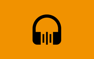 Les podcasts du Centre Pompidou : picto : casque avec onde sonore, sur fond orange