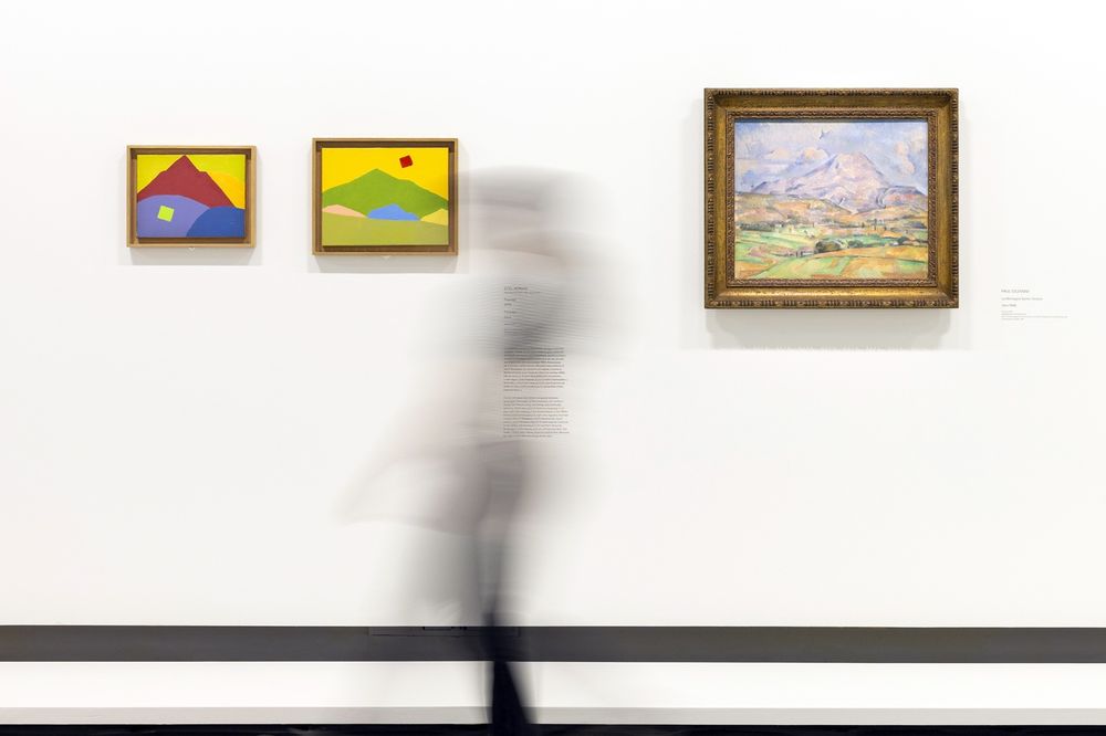Exposition "Cezanne et nous". Grand Palais x Centre Pompidou : deux paysages contemporains d'Etel Adnan à côté de "Montagne Sainte-Victoire" de Cezanne